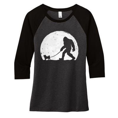 Bigfoot Walks Pug Funny Pug Funny Bigfoot Pug Lover Pug Women's Tri-Blend 3/4-Sleeve Raglan Shirt