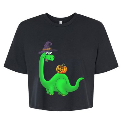 Brachiosaurus Witch Pumpkin Halloween Dinosaur Brontosaurus Bella+Canvas Jersey Crop Tee