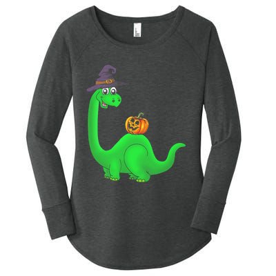 Brachiosaurus Witch Pumpkin Halloween Dinosaur Brontosaurus Women's Perfect Tri Tunic Long Sleeve Shirt