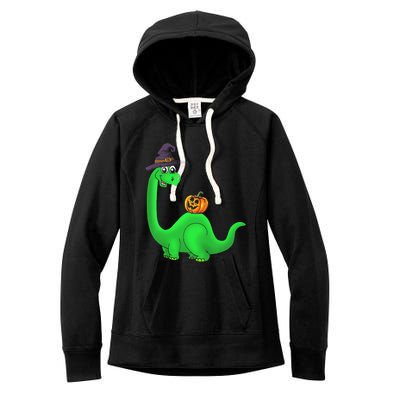 Brachiosaurus Witch Pumpkin Halloween Dinosaur Brontosaurus Women's Fleece Hoodie