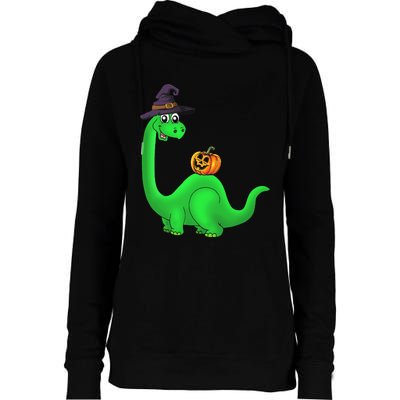 Brachiosaurus Witch Pumpkin Halloween Dinosaur Brontosaurus Womens Funnel Neck Pullover Hood