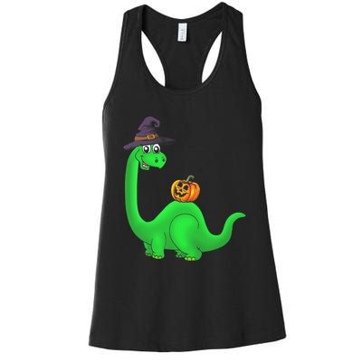 Brachiosaurus Witch Pumpkin Halloween Dinosaur Brontosaurus Women's Racerback Tank