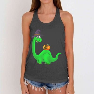 Brachiosaurus Witch Pumpkin Halloween Dinosaur Brontosaurus Women's Knotted Racerback Tank