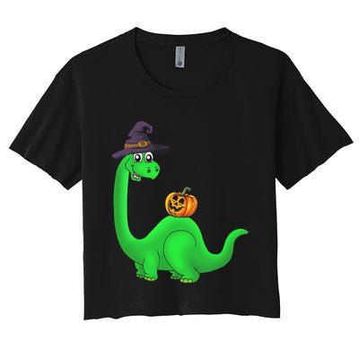 Brachiosaurus Witch Pumpkin Halloween Dinosaur Brontosaurus Women's Crop Top Tee