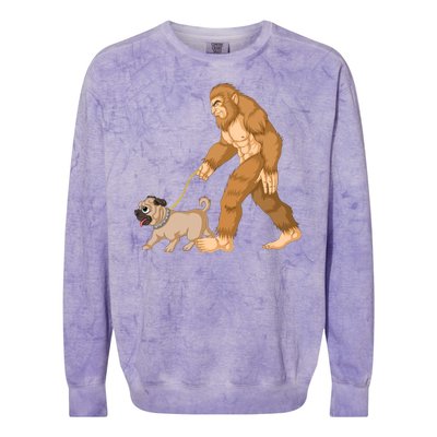 Bigfoot Walking Pug Dog Colorblast Crewneck Sweatshirt