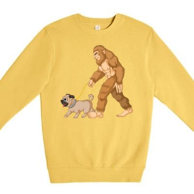 Bigfoot Walking Pug Dog Premium Crewneck Sweatshirt