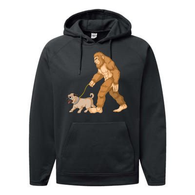 Bigfoot Walking Pug Dog Performance Fleece Hoodie