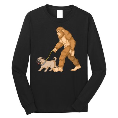 Bigfoot Walking Pug Dog Long Sleeve Shirt