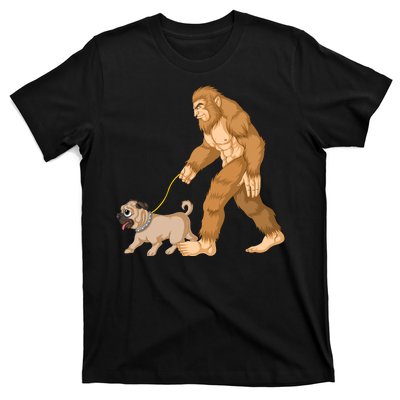 Bigfoot Walking Pug Dog T-Shirt