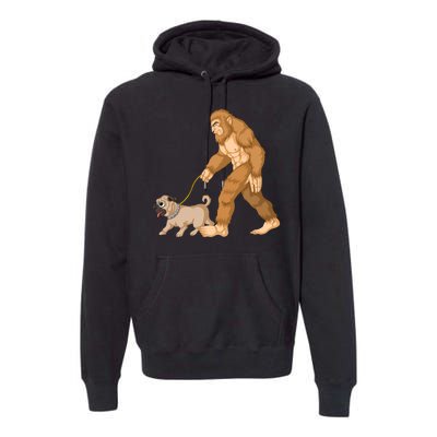 Bigfoot Walking Pug Dog Premium Hoodie