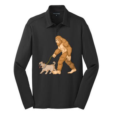 Bigfoot Walking Pug Dog Silk Touch Performance Long Sleeve Polo