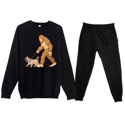 Bigfoot Walking Pug Dog Premium Crewneck Sweatsuit Set