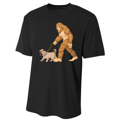 Bigfoot Walking Pug Dog Performance Sprint T-Shirt