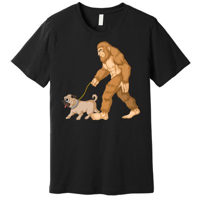 Bigfoot Walking Pug Dog Premium T-Shirt