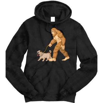 Bigfoot Walking Pug Dog Tie Dye Hoodie