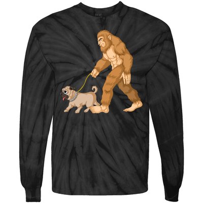 Bigfoot Walking Pug Dog Tie-Dye Long Sleeve Shirt