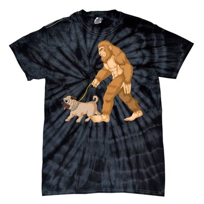 Bigfoot Walking Pug Dog Tie-Dye T-Shirt