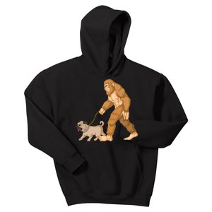 Bigfoot Walking Pug Dog Kids Hoodie