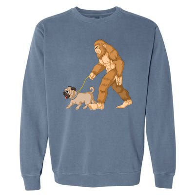 Bigfoot Walking Pug Dog Garment-Dyed Sweatshirt