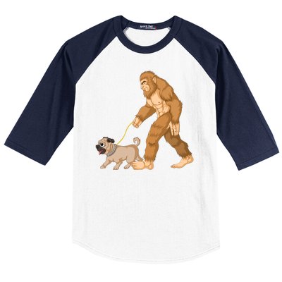 Bigfoot Walking Pug Dog Baseball Sleeve Shirt