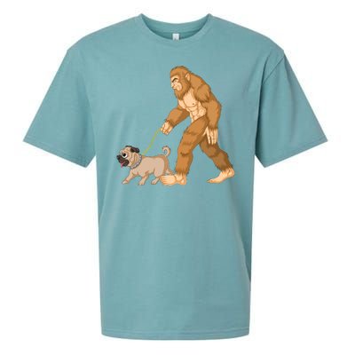 Bigfoot Walking Pug Dog Sueded Cloud Jersey T-Shirt