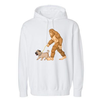 Bigfoot Walking Pug Dog Garment-Dyed Fleece Hoodie