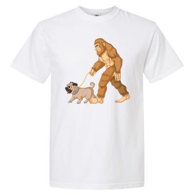 Bigfoot Walking Pug Dog Garment-Dyed Heavyweight T-Shirt