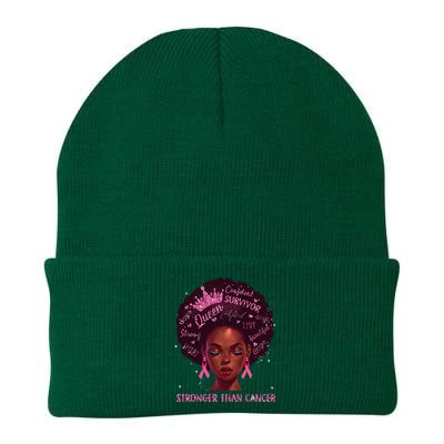 Black Women Queen Stronger Than Breast Cancer Pink Ribbon Knit Cap Winter Beanie