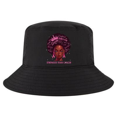 Black Women Queen Stronger Than Breast Cancer Pink Ribbon Cool Comfort Performance Bucket Hat