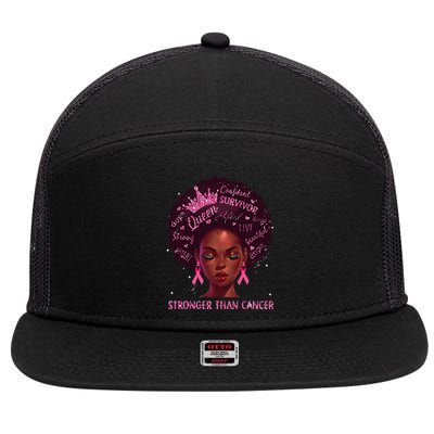 Black Women Queen Stronger Than Breast Cancer Pink Ribbon 7 Panel Mesh Trucker Snapback Hat