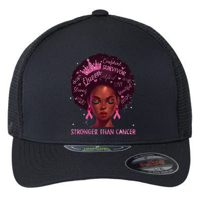 Black Women Queen Stronger Than Breast Cancer Pink Ribbon Flexfit Unipanel Trucker Cap