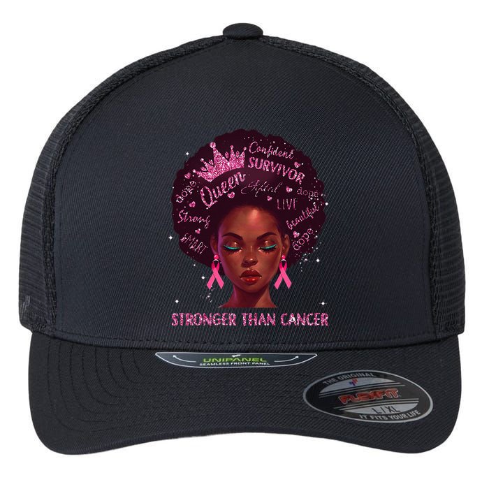 Black Women Queen Stronger Than Breast Cancer Pink Ribbon Flexfit Unipanel Trucker Cap