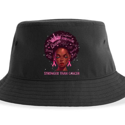 Black Women Queen Stronger Than Breast Cancer Pink Ribbon Sustainable Bucket Hat