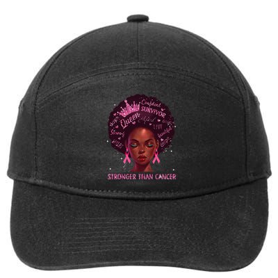 Black Women Queen Stronger Than Breast Cancer Pink Ribbon 7-Panel Snapback Hat