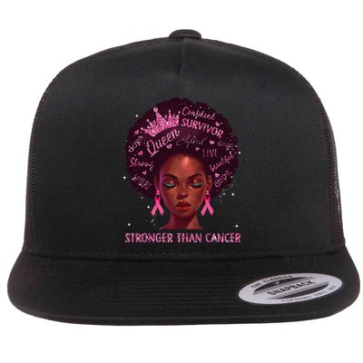 Black Women Queen Stronger Than Breast Cancer Pink Ribbon Flat Bill Trucker Hat