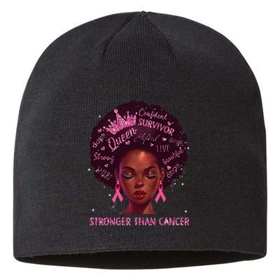 Black Women Queen Stronger Than Breast Cancer Pink Ribbon Sustainable Beanie