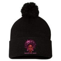 Black Women Queen Stronger Than Breast Cancer Pink Ribbon Pom Pom 12in Knit Beanie