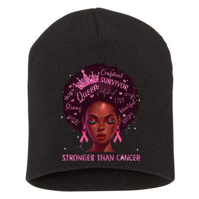 Black Women Queen Stronger Than Breast Cancer Pink Ribbon Short Acrylic Beanie