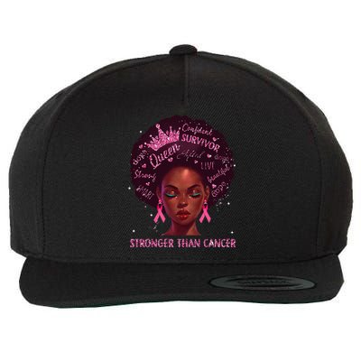 Black Women Queen Stronger Than Breast Cancer Pink Ribbon Wool Snapback Cap