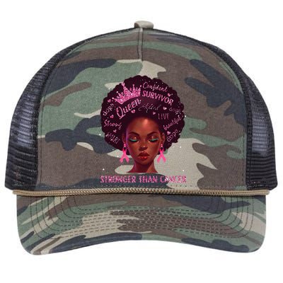 Black Women Queen Stronger Than Breast Cancer Pink Ribbon Retro Rope Trucker Hat Cap