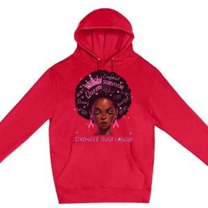 Black Women Queen Stronger Than Breast Cancer Pink Ribbon Premium Pullover Hoodie