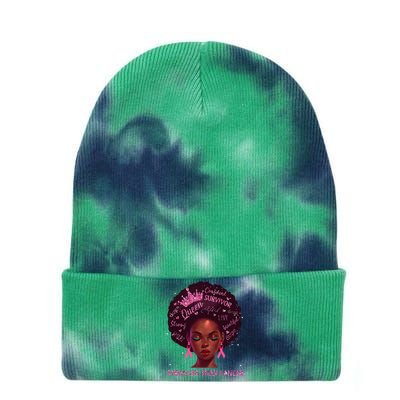 Black Women Queen Stronger Than Breast Cancer Pink Ribbon Tie Dye 12in Knit Beanie