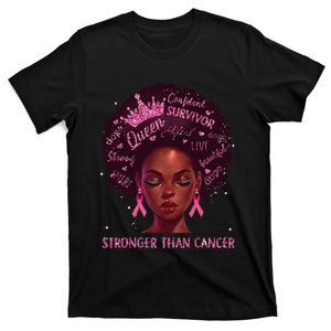 Black Women Queen Stronger Than Breast Cancer Ribbon T-Shirt