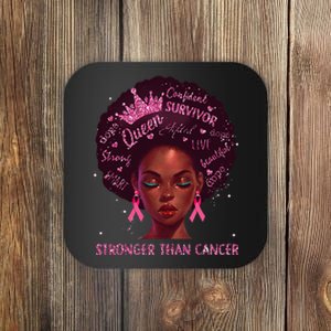 Black Women Queen Stronger Than Breast Cancer Ribbon Coaster