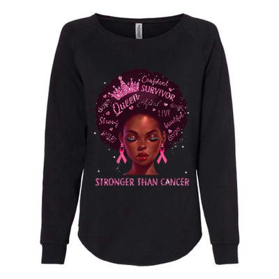 Black Women Queen Stronger Than Breast Cancer Ribbon Womens California Wash Sweatshirt