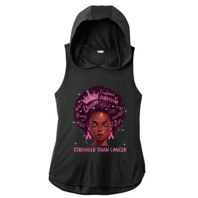 Black Women Queen Stronger Than Breast Cancer Pink Ribbon Ladies PosiCharge Tri-Blend Wicking Draft Hoodie Tank