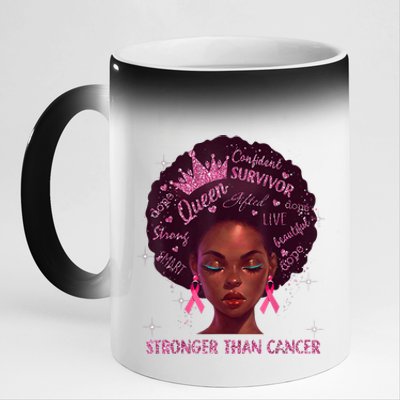 Black Women Queen Stronger Than Breast Cancer Pink Ribbon 11oz Black Color Changing Mug