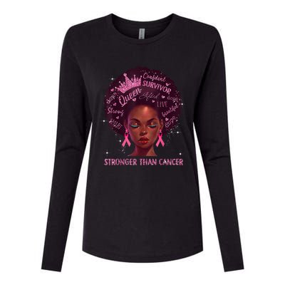 Black Women Queen Stronger Than Breast Cancer Pink Ribbon Womens Cotton Relaxed Long Sleeve T-Shirt