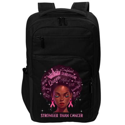 Black Women Queen Stronger Than Breast Cancer Pink Ribbon Impact Tech Backpack