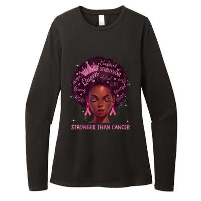 Black Women Queen Stronger Than Breast Cancer Pink Ribbon Womens CVC Long Sleeve Shirt